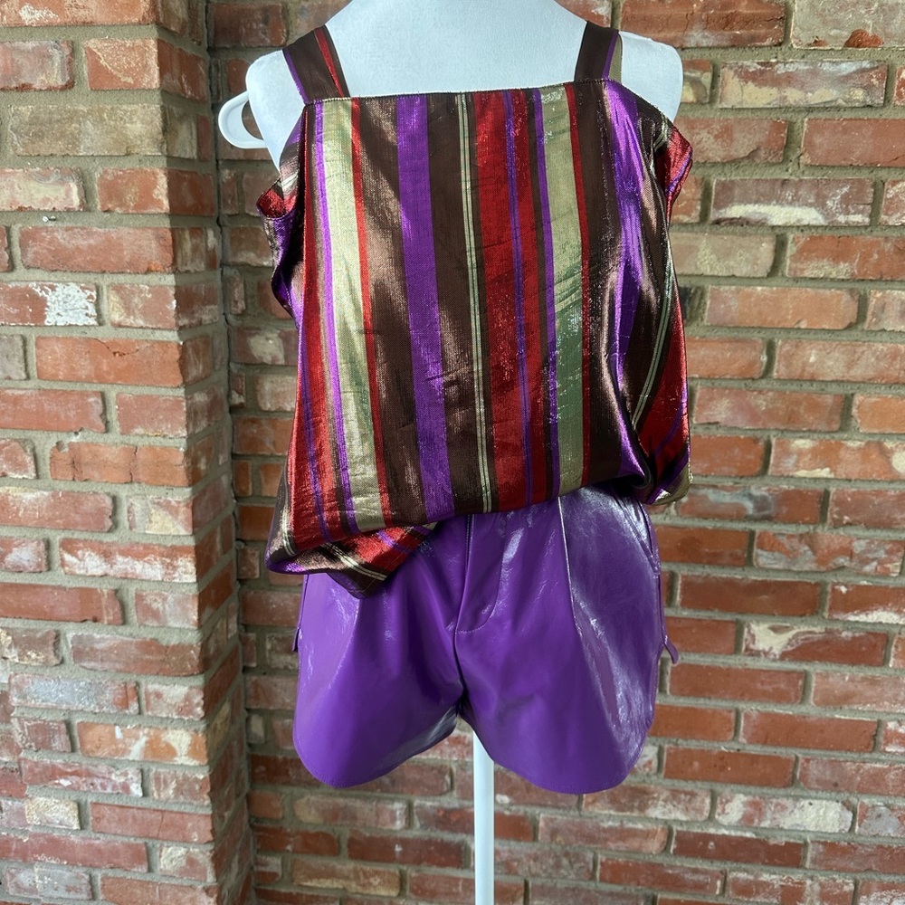 UMI Striped Metallic Top and Purple Shorts Set